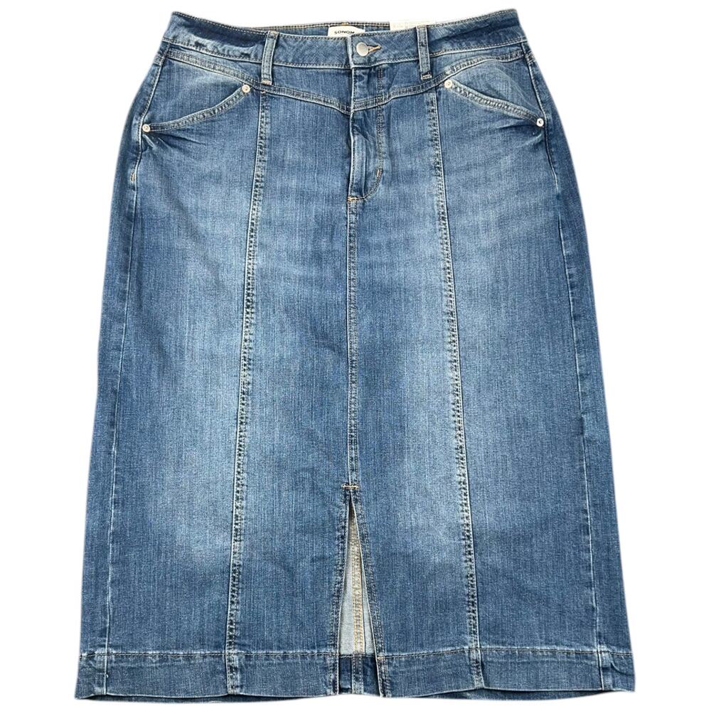 NWT Sonoma High Rise Stretch Denim Midi Pencil Skirt Light Wash Size 16